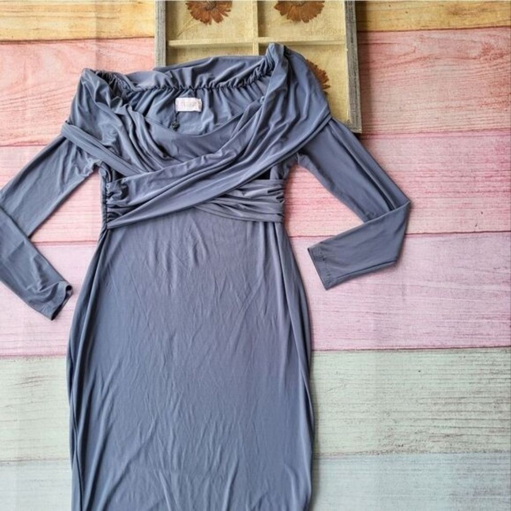 Club‎ L London Blue Off the Shoulder Long Sleeve Bodycon Knit Dress 12 - Picture 4 of 6